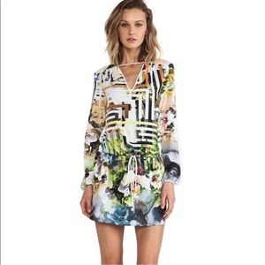 Clover Canyon Floral Maze Drawstring Mini Dress Multi Geometric Print